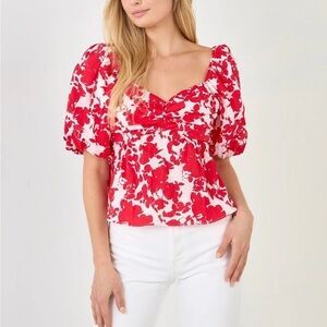 NWT Red Floral Puff Sleeve Top